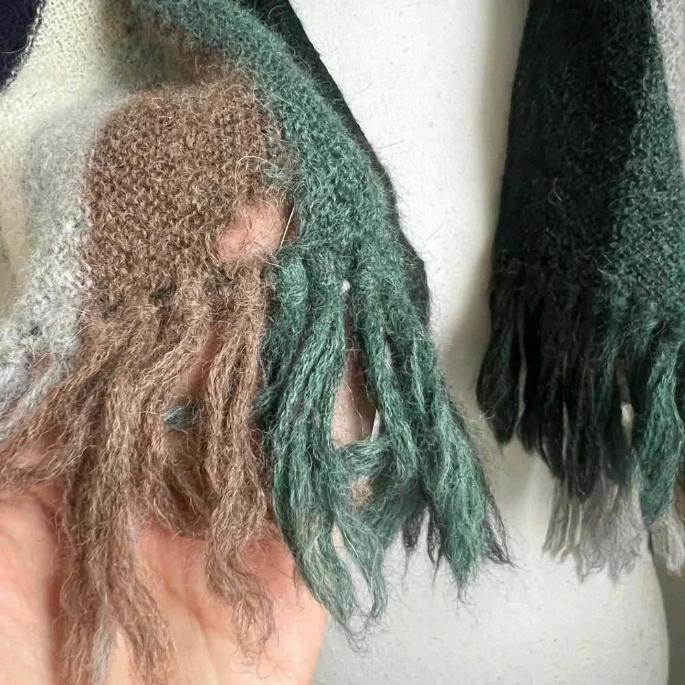 Chunky Extra Long Winter Neck‎ Scarf Fringe Striped Alpaca Knit Cozy Oversized
